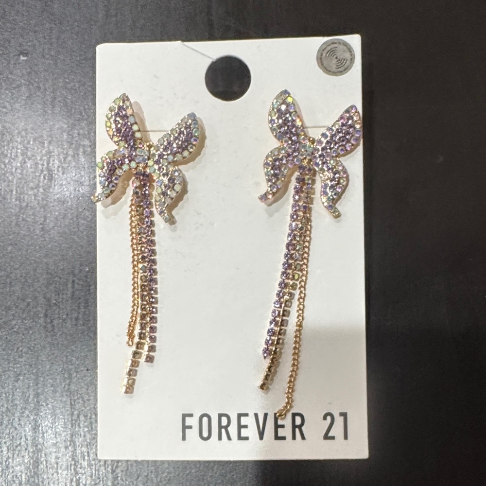 Forever 21 Lavender Rhinestone Bow Earrings
